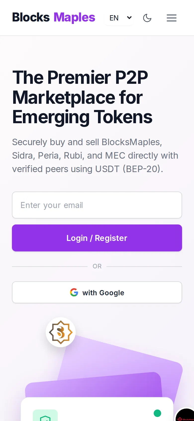 The BlocksMaples landing page on a phone, with the headline and the sign-up form.